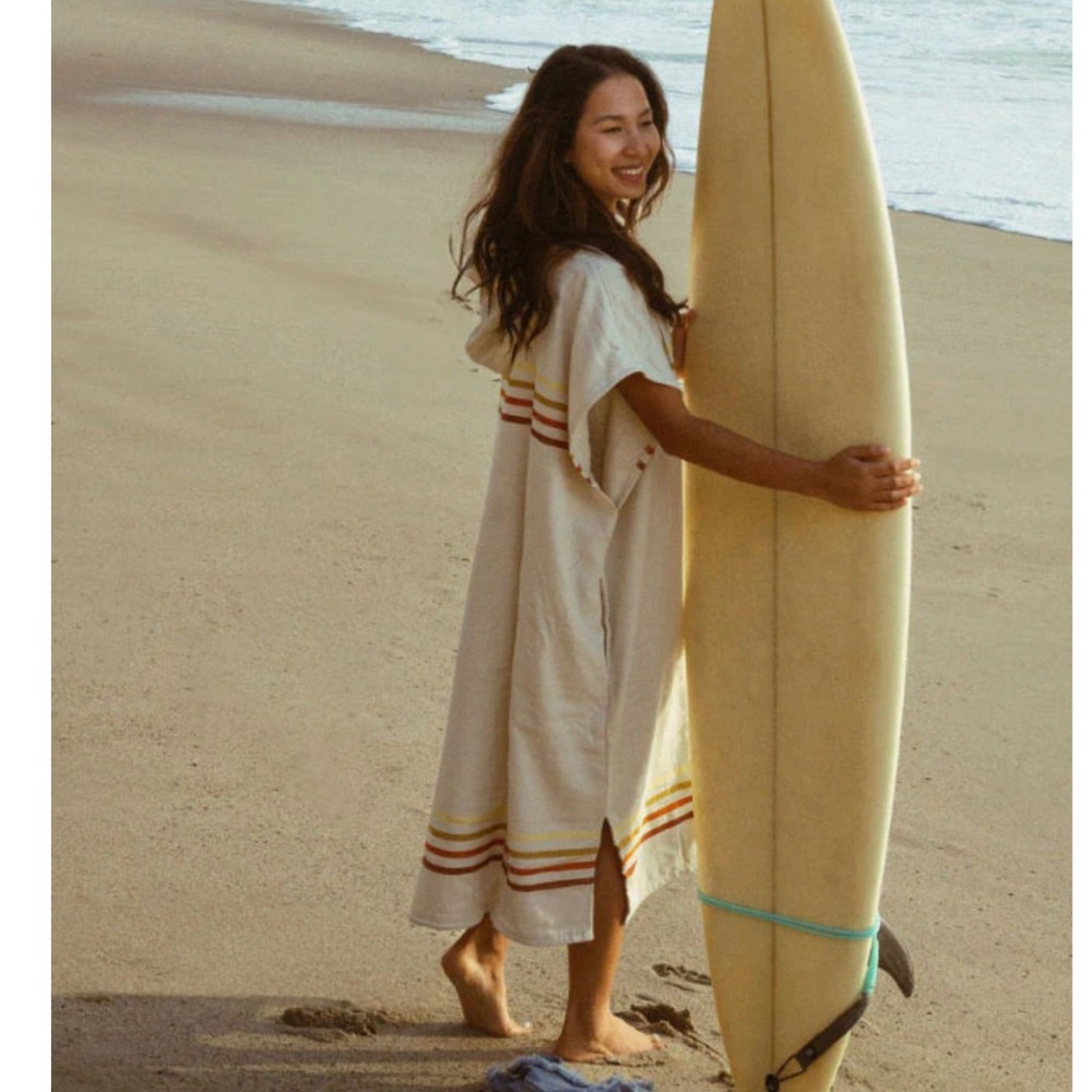 Beige Hooded Beach Cover-Up with Stripes